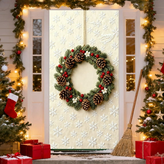 Mecorevxz Christmas Door Cover Christmas Decorations Xmas Large Photography Background Banner Porch Sign for Winter Indoor Outside Front Door Banner Farmhouse Party Supplies 2.9 x 5.9 Feet（D）