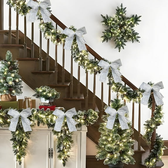 Mecorevxz Christmas Fabric Bow Decorative Velvet Bow with Lace Christmas Tree Decorative Bow for Home Front Door Decorations(Gray)