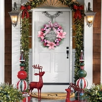 Mecorevxz Christmas Flower Wreath Door Hanging Wall Hanging Rattan Wreath Atmospheric Scene Decorations Strobiles Handmade Imitation Bow Red Fruit Wreath,Pink