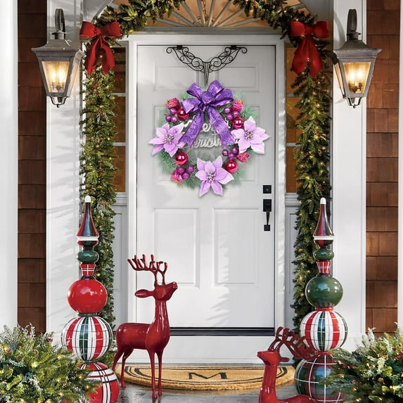 Mecorevxz Christmas Flower Wreath Door Hanging Wall Hanging Rattan Wreath Atmospheric Scene Decorations Strobiles Handmade Imitation Bow Red Fruit Wreath,Purple