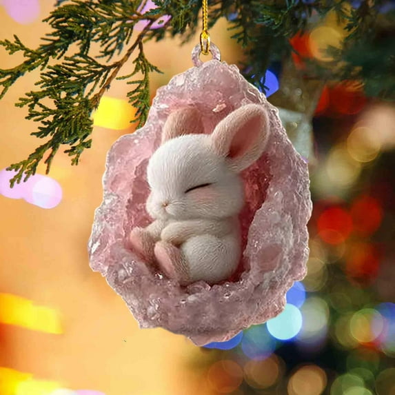 Mecorevxz Christmas Ornaments,Forest Animal Christmas Decorations for Tree, Christmas Tree Animal Pattern 2D Acrylic Ornament,Christmas Hanging Ornaments for Christmas Gifts (Rabbit)