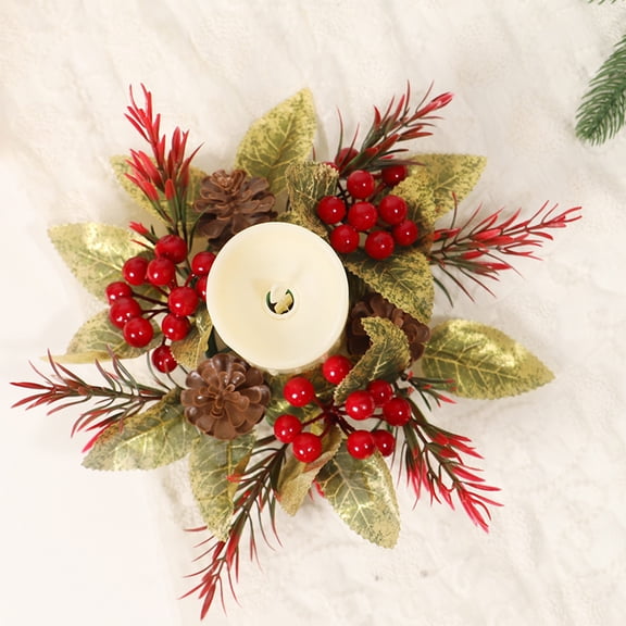 Mecorevxz Christmas Simulation Pines Cones Decoration Wreath with Red Fruit Candle Wreath Suitable for Christmas Decor