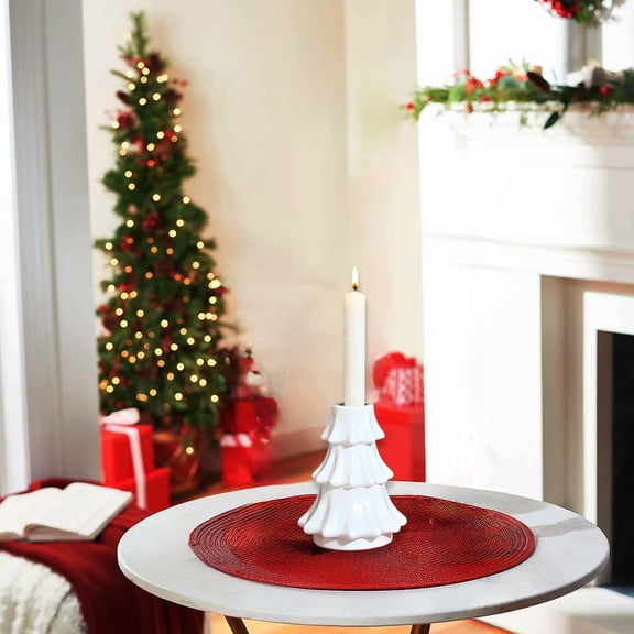 Mecorevxz Christmas Tree Glass Candlestick Fits 2.83Inch Candle or Aromatherapy Candles Holiday Table Decor Ornament Red Green White Gift(White)