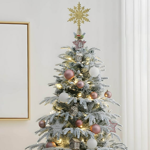 Mecorevxz Christmas Tree Snowflake Topper, 8" Xmas Star Tree Decorations, 3D Shatterproof Metal Star Tree Topper Decorations, Waterproof Christmas Tree Topper Decor for Xmas Home Decor(Gold)