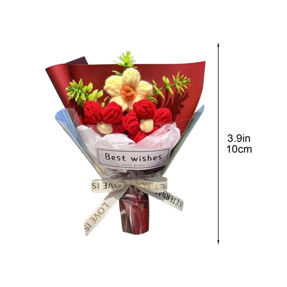 Mecorevxz Crochet Flower Bouquet Gift for Women, Handmade Artificial Knitted Flowers with Roses for Wedding, Anniversary, Birthday,Valentines Day Present,Home Decor(D)