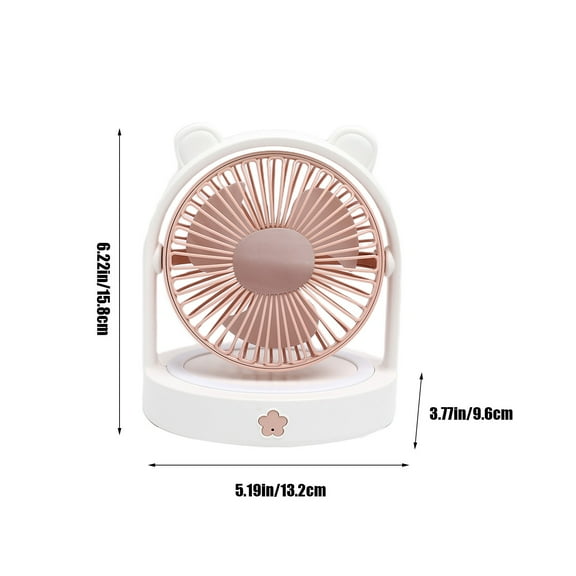 Mecorevxz Cute Bear Fan Girls Dormitory Desk Fan 3 Speed Strong Wind Light Night Light Male Small Fan(White)
