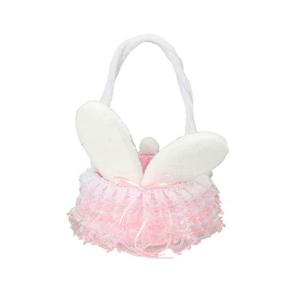 Mecorevxz Easter Bunny Flower Basket Bunny Ear Portable Flower Basket Woven Portable Storage Basket Wedding Flower Girl Scattering Flower Basket for Easter Eggs,Easter Decorations(Pink)