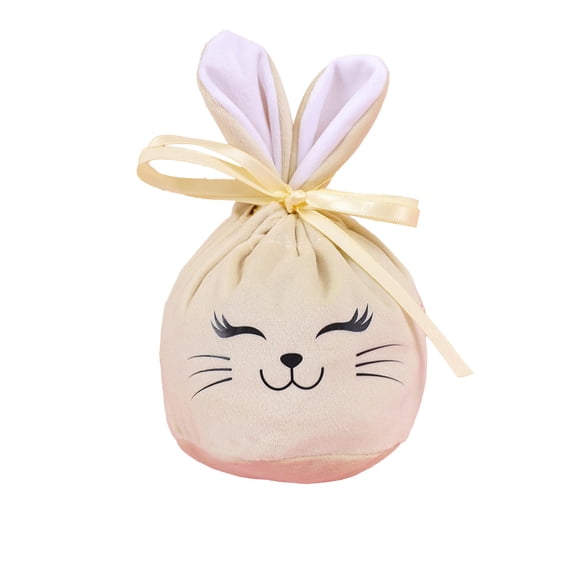 Mecorevxz Easter Cute Bunny Gift Bags with Drawstring 5.5 x 4.3 Inch Rabbit Ear Velvet Easter Bags Easter Candy Pouches Easter Eggs Hunt Basket Party Supplies(Yellow)