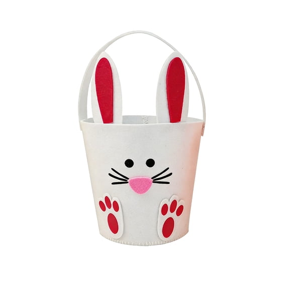 Mecorevxz Easter Decorations Non Woven Bunny Candy Bucket Egg Hunts Tote Bag Storage Basket and Gift Basket Suitable for Easter Decor(White)