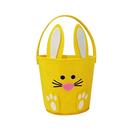 Mecorevxz Easter Decorations Non Woven Bunny Candy Bucket Egg Hunts Tote Bag Storage Basket and Gift Basket Suitable for Easter Decor(Yellow)