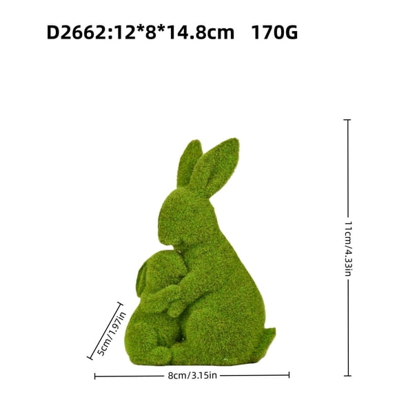 Mecorevxz Easter Moss Bunny Figurine Furry Flocked Green Standing Rabbit Statue Decorations for Easter Gift Home Office Table Ornament,Easter Decorations(S)