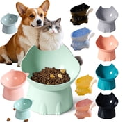 Mecorevxz Elevated Cat Food Bowl, Plastic Raised and Tilted Water Bowl, Anti Vomiting and Protect Pets' Spines Dishes for Small Dog, Fat Faced Cat, Kitten(Black