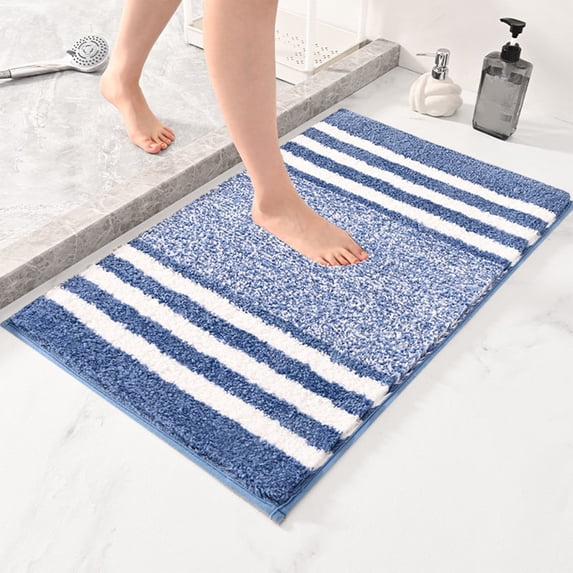 Mecorevxz Extra Thick Microfiber Striped Door Mat - Non-Slip Bathroom Kitchen Entry Rug Water-Absorbent Floor Mat for Bathroom Kitchen Doorway Foot Mat,Blue