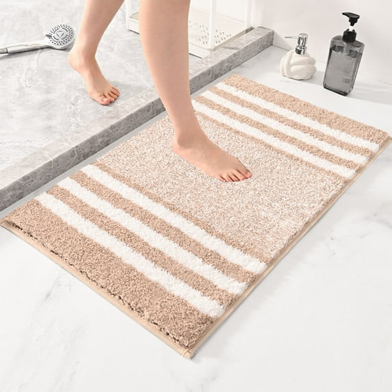 Mecorevxz Extra Thick Microfiber Striped Door Mat - Non-Slip Bathroom Kitchen Entry Rug Water-Absorbent Floor Mat for Bathroom Kitchen Doorway Foot Mat,Khaki
