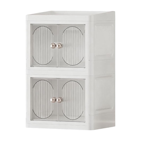 Mecorevxz Foldable Double-Door Skincares Storage Cabinet Desktop Double-Layer Organizer No-Assembly-Required Storage Cabinet for Stationery and Cosmetics(Clear)