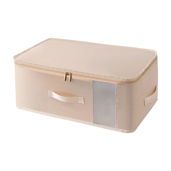 Mecorevxz Foldable Underbed Bags Blankets Clothes Comforters Storage Bag Breathable Zippered Organizer Suitable for Bedroom with Clear Window and Handles,Beige,M
