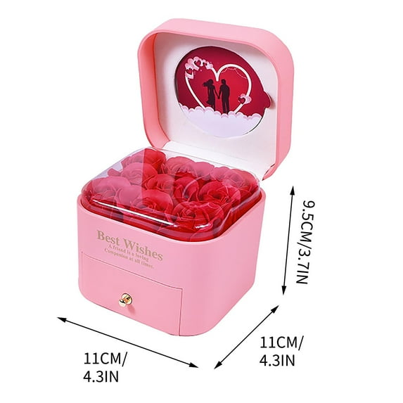 Mecorevxz Gifts for Her Rose Ring Box Jewelry Box Artificial Flowers Eternal Rose Box Anniversary Wedding Valentines Day Christmas Birthday Thanksgiving Gifts for Mom Wife Girlfriend Women(Pink)