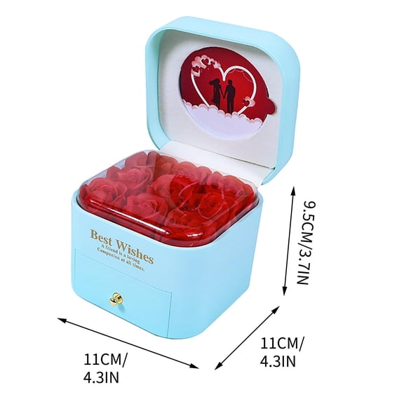 Mecorevxz Gifts for Her Rose Ring Box Jewelry Box Artificial Flowers Eternal Rose Box Anniversary Wedding Valentines Day Christmas Birthday Thanksgiving Gifts for Mom Wife Girlfriend Women(Sky Blue)