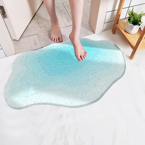 Mecorevxz Gradient Bath Rugs Super Absorbent Dry Rubber Backing Non Slip Washable Bathroom Floor Mats Shower Rug For In Front of Bathtub Shower Room 16x24Inch,Blue