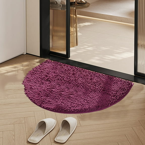 Mecorevxz Half Round Bath Mat Non-Slip Purple Bathroom Rugs Semicircle Water Absorbent Floor Mats Soft Washable Bathroom Dry Fast Shower Mat Area Rugs (19.68" x 13.77")