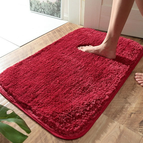 Mecorevxz High Carpet Floor Mats Bathroom Toilet Absorbent Non-slip Floor Mats Bedroom Door Non-slip Foot Mats,Red