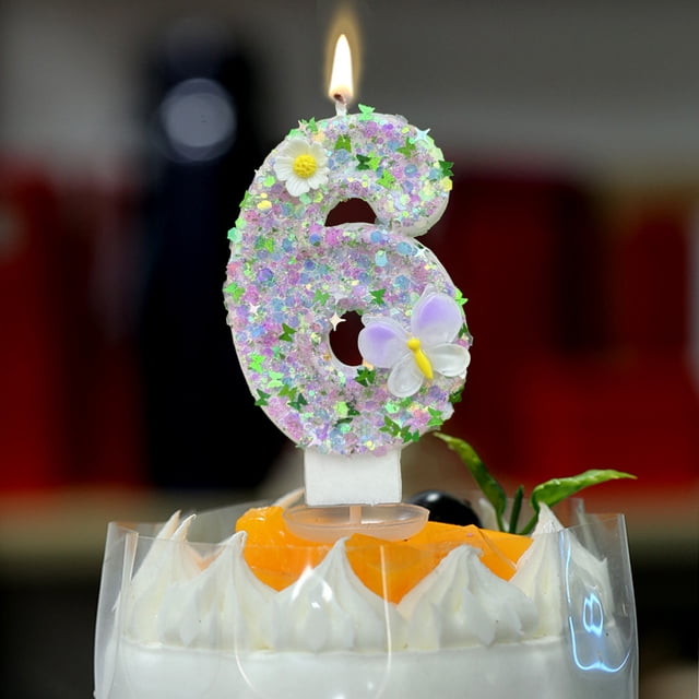 Mecorevxz Ice and Snow Digital Candles,Blue and White Glitter Birthday Number 6 Candles,Snowflake Glitter 6th Candles for Kids Adults Birthday Wedding Anniversary Party Supplies