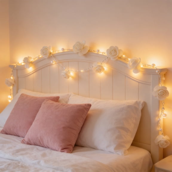 Mecorevxz LED Rose Flower String Lights, 9.8Ft LED Artificial Flower Garland Lights Battery Powered Lights for Bedroom Party Wedding Valentines Day Birthday Christmas (Warm White)
