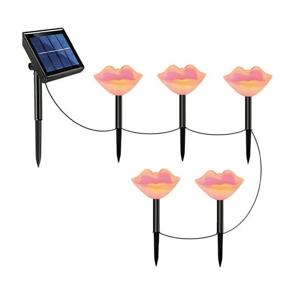 Mecorevxz LED Valentines Day Lip Shaped Solar Lights Valentines Day Classic Shape Elementals Holiday Outdoor Garden Yard Decoration,5 In 1(Pink)