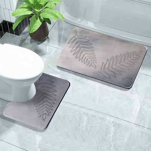 Mecorevxz Leaf Floor Mats Bathroom Water-absorbent Non-slip Floor Mats for Toilet Room Living Room Bedroom Kitchen Door Mat Two Sets Of Floor Mats,Gray