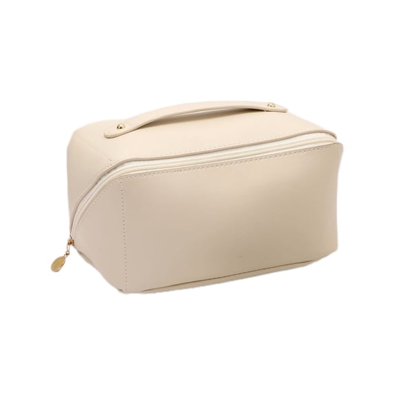 Mecorevxz Leather Cosmetic Storage Bag Large Capacity Pillow Cosmetic Bag Travel Portable Women's Wash Bag(White)