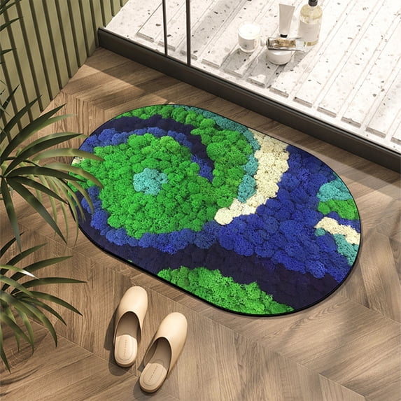 Mecorevxz Moss Bath Mat,3D Ultra Thick Soft Green Bathroom Rug,Water Absorbent Non Slip Microfiber Green Bath Rugs for Bathroom Floor, Shower, Sink, Bedroom (24“x16”)