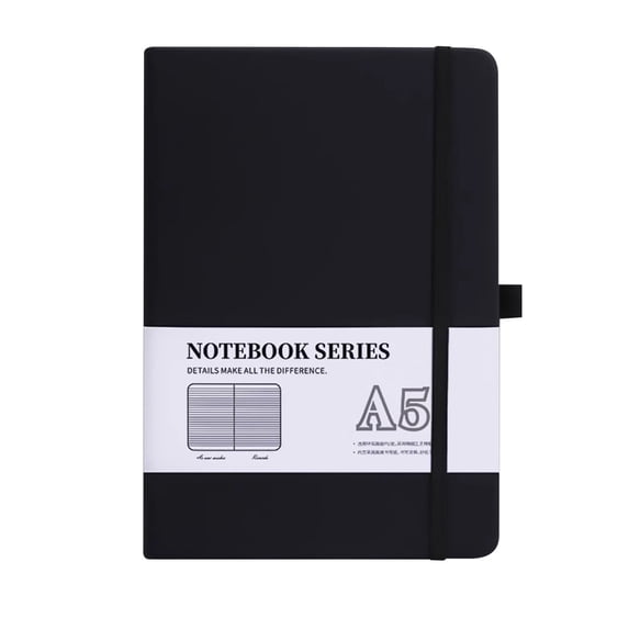 Mecorevxz Notepad with Inner Pockets Hard Leather Cover with Lines 80g Thick Paper of Superior Quality 200 Pages for Writing Notes for Office Supplies(Black)