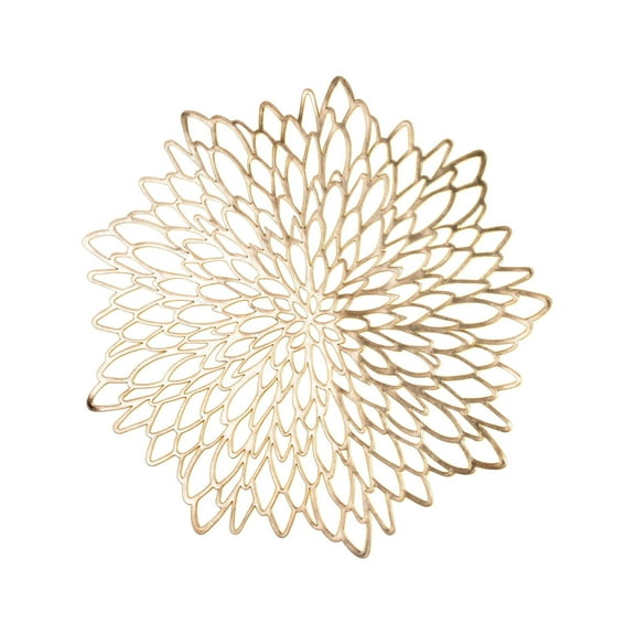 Mecorevxz Placemats 15 inch Pressed Vinyl Round Table Mates for Dining Table, Washable and Wipeable Kitchen Place Mat for Valentines Day Wedding Dinner Table Decoration Mat (Gold)