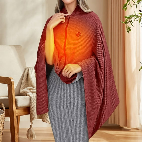 Mecorevxz Portable Heated Shawl,Heated Shawl Wraps for Women,Portable Soft Zipper Battery-operated Heated Blanket Shawl(Wine)