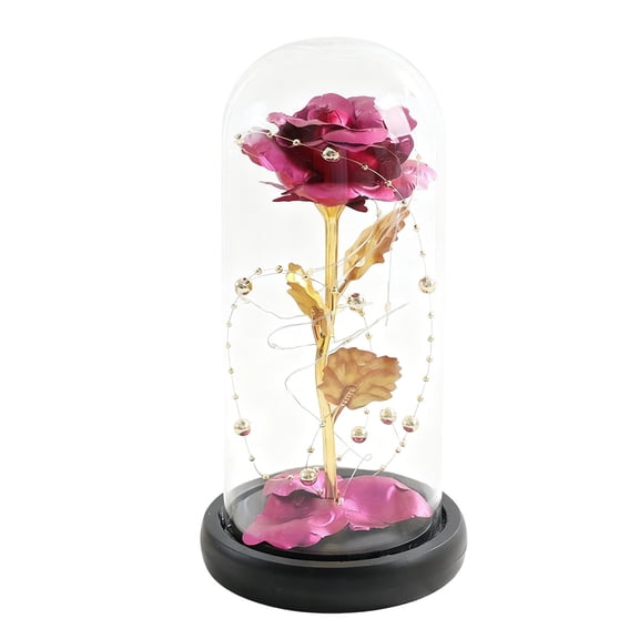Mecorevxz Preserved Rose Gifts for Mom Red Silk Rose in Glass Dome with LED Lights Base, Romantic Home Decor Gifts for Wedding Anniversary Birthday Valentines Day(Hot Pink)