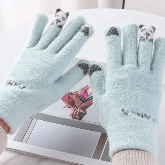 Mecorevxz Rufa Pandas Cute Fleece-Lined Thick Gloves Unisex Winter Warm Gloves Student Cycling Windproof and Cold-Resistance Touchscreen Gloves(Blue)