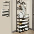 thumbnail image 1 of Mecorevxz Shoe Rack with Coat Rack,5 Tier Shoe Storage Organizer with 8 Hooks for Entryway, Bedroom,Dormitory, 1 of 7