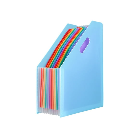 Mecorevxz Slanted Vertical File Rack A4 Large Capacity File Organizer Student Test Paper Organizer Retractable Storage Folder(Blue)