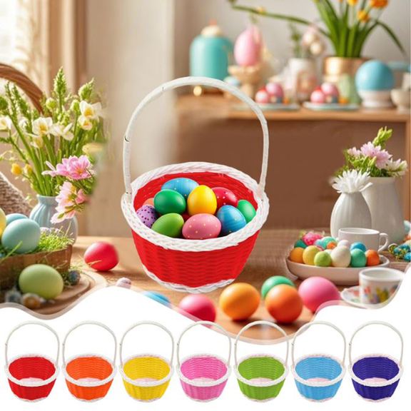 Mecorevxz Small Easter Woven Baskets with Handle Easter Eggs Baskets Mini Candy for Easter Decorations(Red)