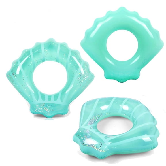 Mecorevxz Summer Glitter Scallop Pool Floats Inflatable Seashell Swimming Tube Sparkly Floaties for Beach Pool Party Water Fun Decoration(Blue)