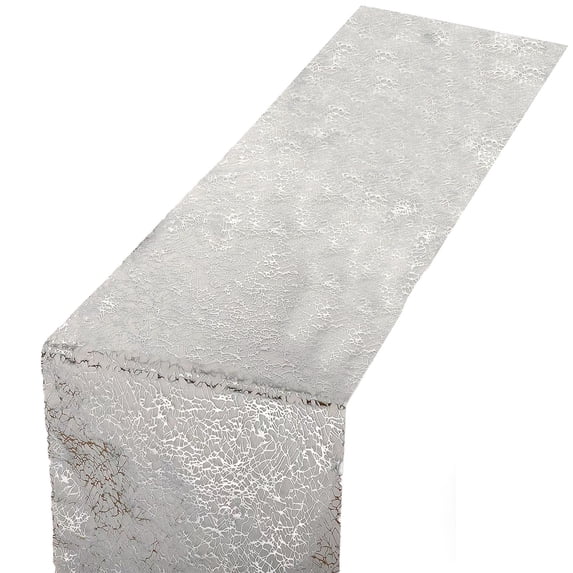 Mecorevxz Table Runner Sheer Gauze Sequin Glitter Foil Table Runner Roll Mesh Metallic Gold Tables Decoration for Valentines Day Wedding Anniversary,275x28cm(Silver)