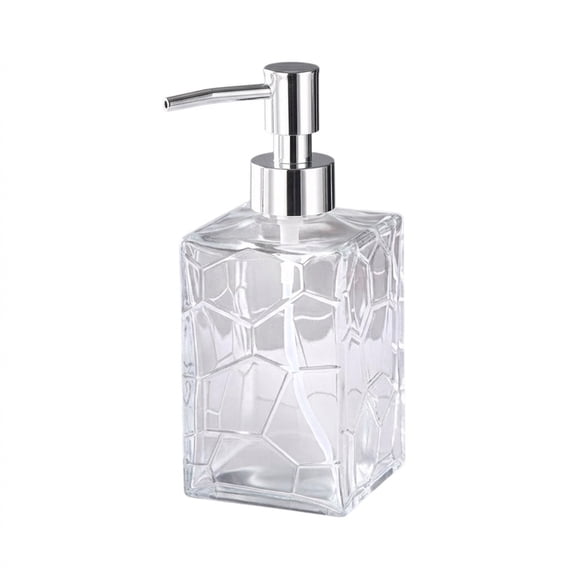 Mecorevxz Textured Glass Soap Dispenser Refillable Liquid Hand Soap Dispenser for Bathroom Pump Bottle for Shower Gel Shampoo Lotion Kitchen Sink Decor(Clear)