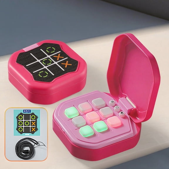 Mecorevxz Tic-Tac-Toe Bolt Game, 4-in-1 Handheld Puzzle Games Console, Electronic Tic-Tac-Toe Game for Educational and Memory Growth, Portable Travel Games for Car Ride, Board Games(Hot Pink)