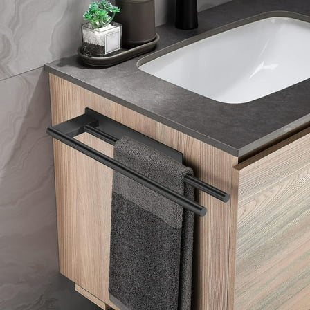 Mecorevxz Towel Rack for Bathroom, Double Towel Bar 15Inch, Stainless Steel Bathroom Towel Holder, Double Towel Hanger Wall Mounted Towel Rod, Bathroom Towel Rack(Black)