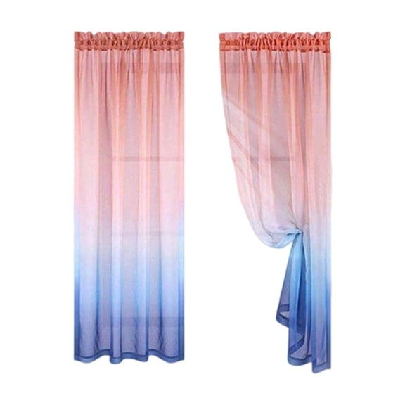 Mecorevxz Two Tone Gradient Sheer Curtains with Rod-Through Designs Stylish Concise Curtains Breathable Sheer Curtains for Bedrooms and Living Rooms(Blue)