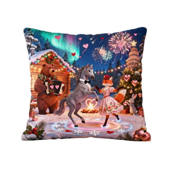 Mecorevxz Valentines Day Decorative Linen Pillows Cover With Graphic Print Cute Animals Suitable for Valentines Day 18x18 Inches(B)