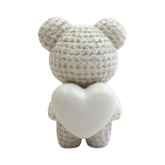 Mecorevxz Valentines Resin Heart Bear Figurine Romantic Gift Cute Teddy Decor for Couples Girls Bedroom Home Desk Ornament Anniversary(White)