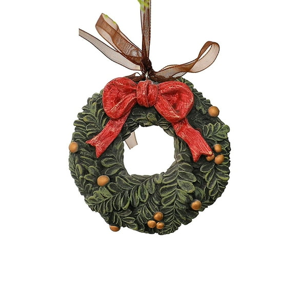 Mecorevxz Vintage Resin 3D Christmas Tree Wreath Ornaments with Bow,Christmas Hanging Decor for Xmas Tree,Wreaths,Christmas Gifts(E)