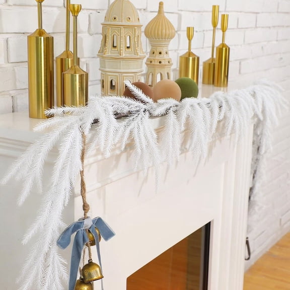 Mecorevxz White Christmas Garland Norfolk Garland Artificial Faux Garland for Holiday Indoor Outdoor Decor(2.7m)