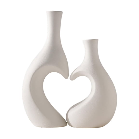 Mecorevxz White Vases for Valentines Decor, Heart Shaped Ceramic Vase Set of 2, Valentines Decorative Vase for Table Centerpiece Wedding Dining Living Room Office House Decoration(A)